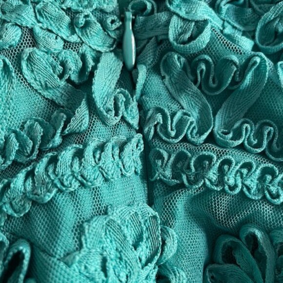 Yoana Baraschi Teal Embroidered Floral Leaf Lace 100% Silk Cocktail Dress Size 8 - Picture 4 of 7